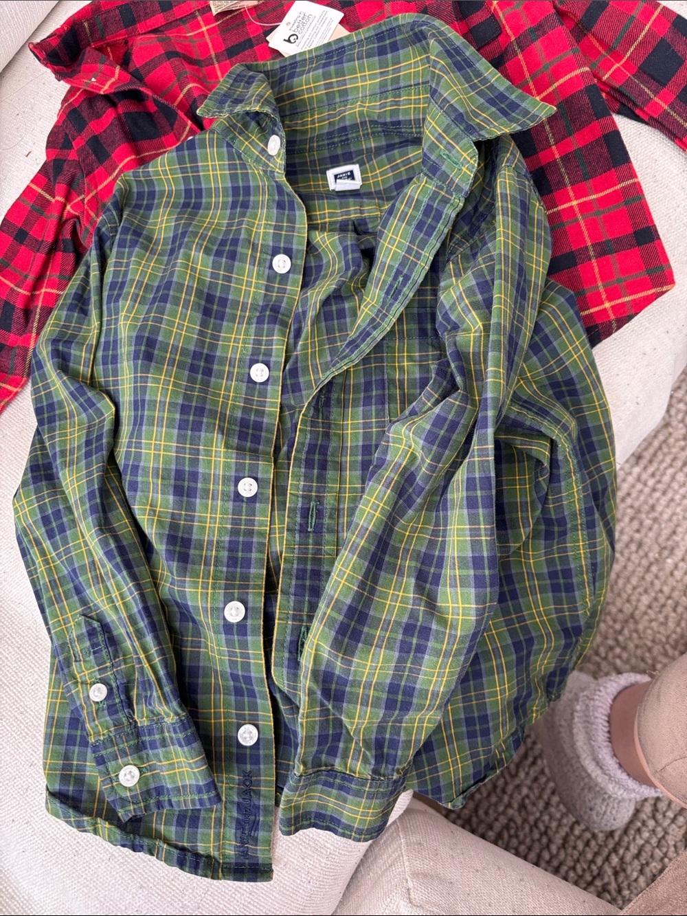 Green & Navy Plaid Button-Up Shirt